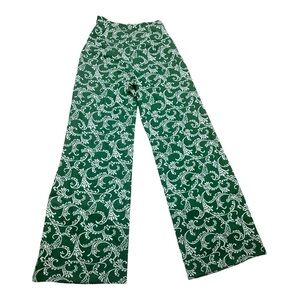 Vintage 60s-70s Green Polyester Wide Leg Pants Women's Small High Rise Handmade